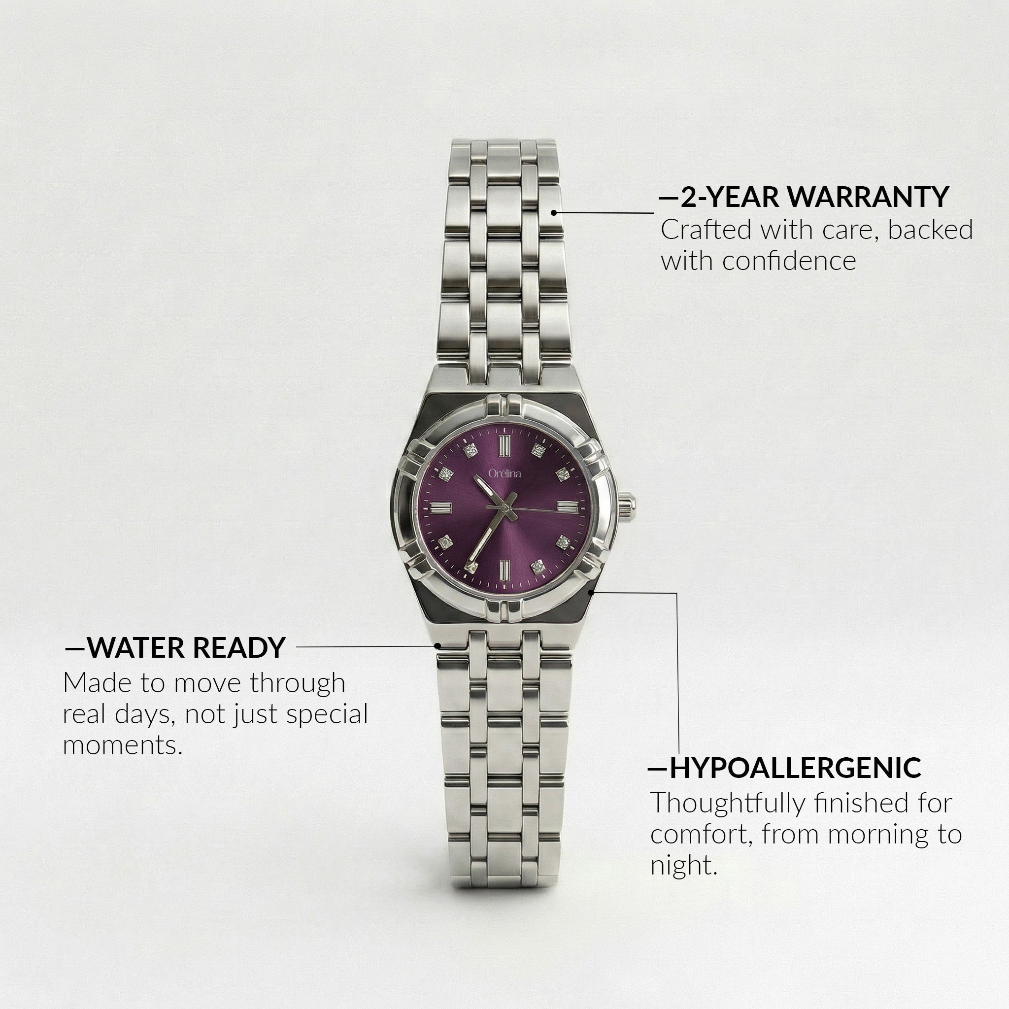 The Elara Watch - Silver Plum