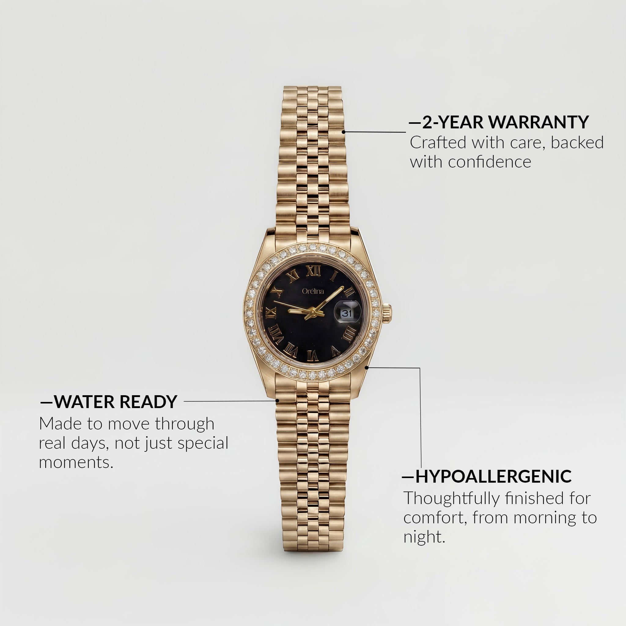 The Luna Watch - Diamond Gold Noir