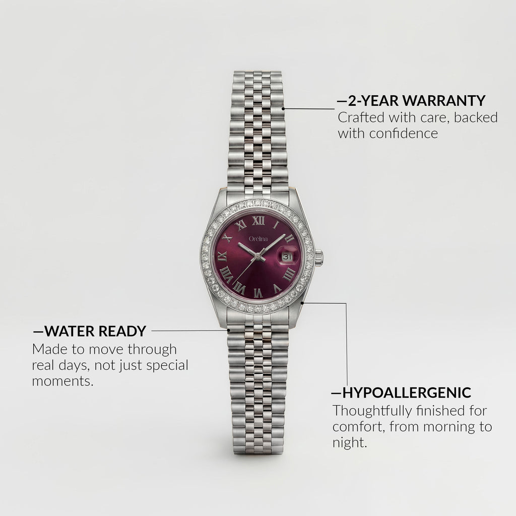 The Luna Watch - Diamond Silver Plum