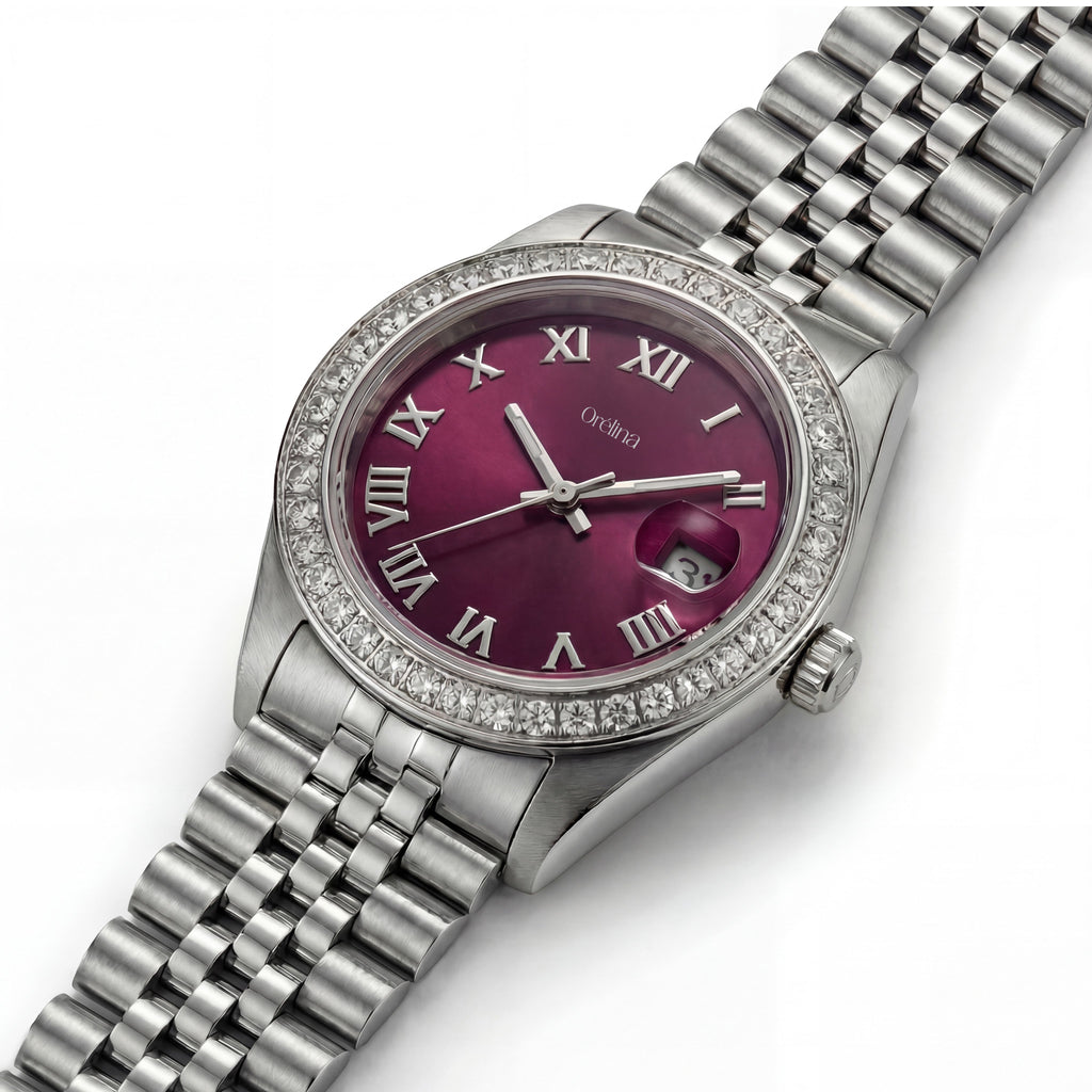 The Luna Watch - Diamond Silver Plum